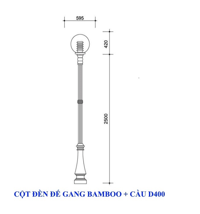 Cột đèn trang trí đế gang BAMBOO + Đèn cầu D400