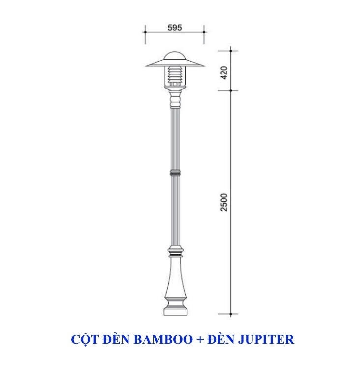 Cột đèn trang trí sân vườn đế gang BAMBOO + Đèn Jupiter