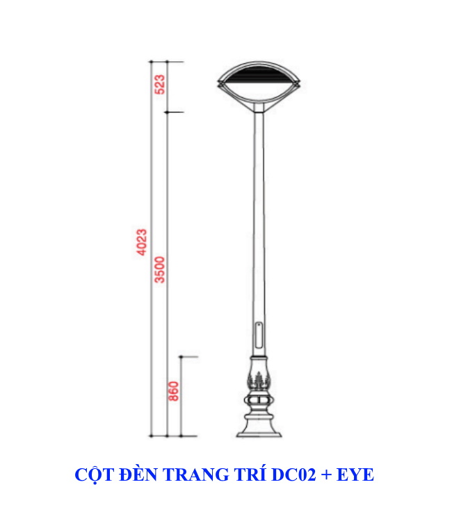 Cột đèn trang trí đế gang DC02 + Đèn EYE